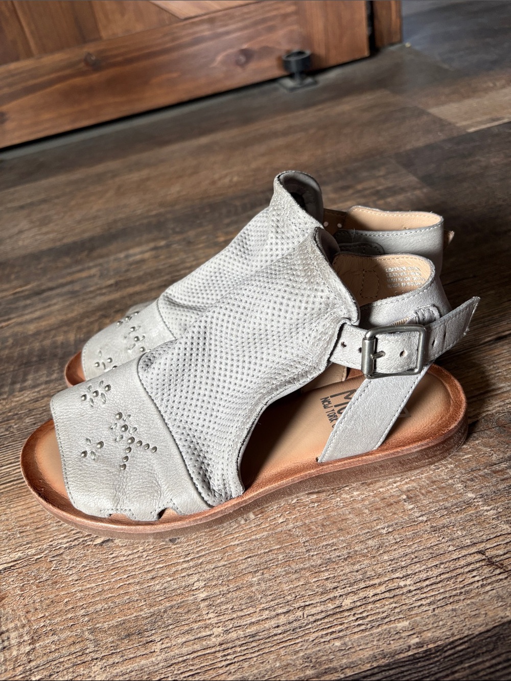 Miz Mooz Light Gray Perforated Open-Toe Slingback Sandals